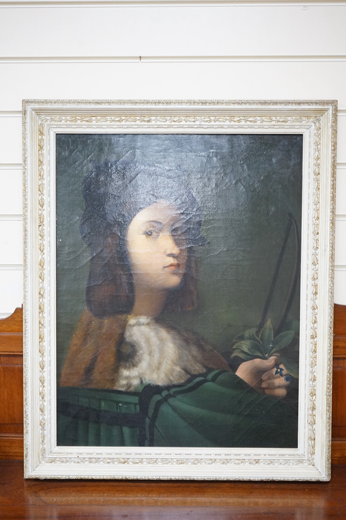 After Raphael, oil on board, The Violinist, 59 x 46cm, housed in ornate frame. Condition - fair, some craquelure throughout